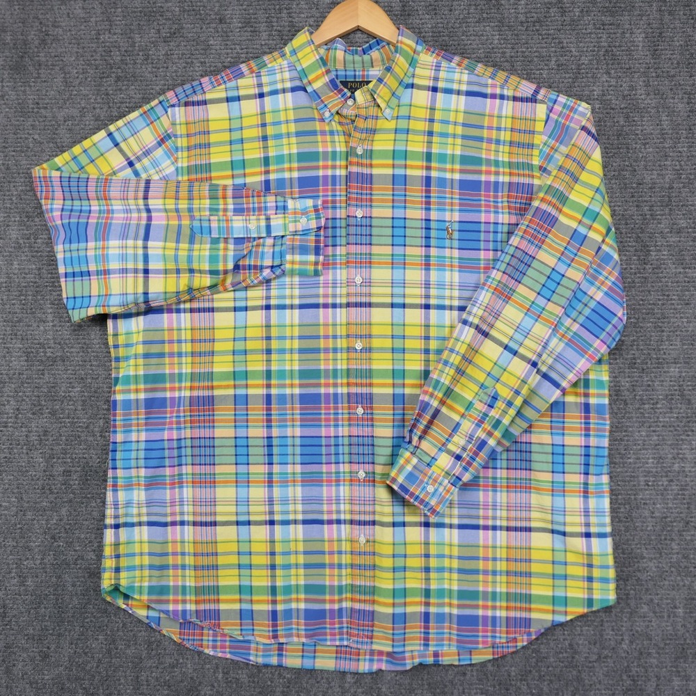 Polo Ralph Lauren Men 3XLT Flannel Mid-weight Yellow Plaid Button Down Shirt L/S